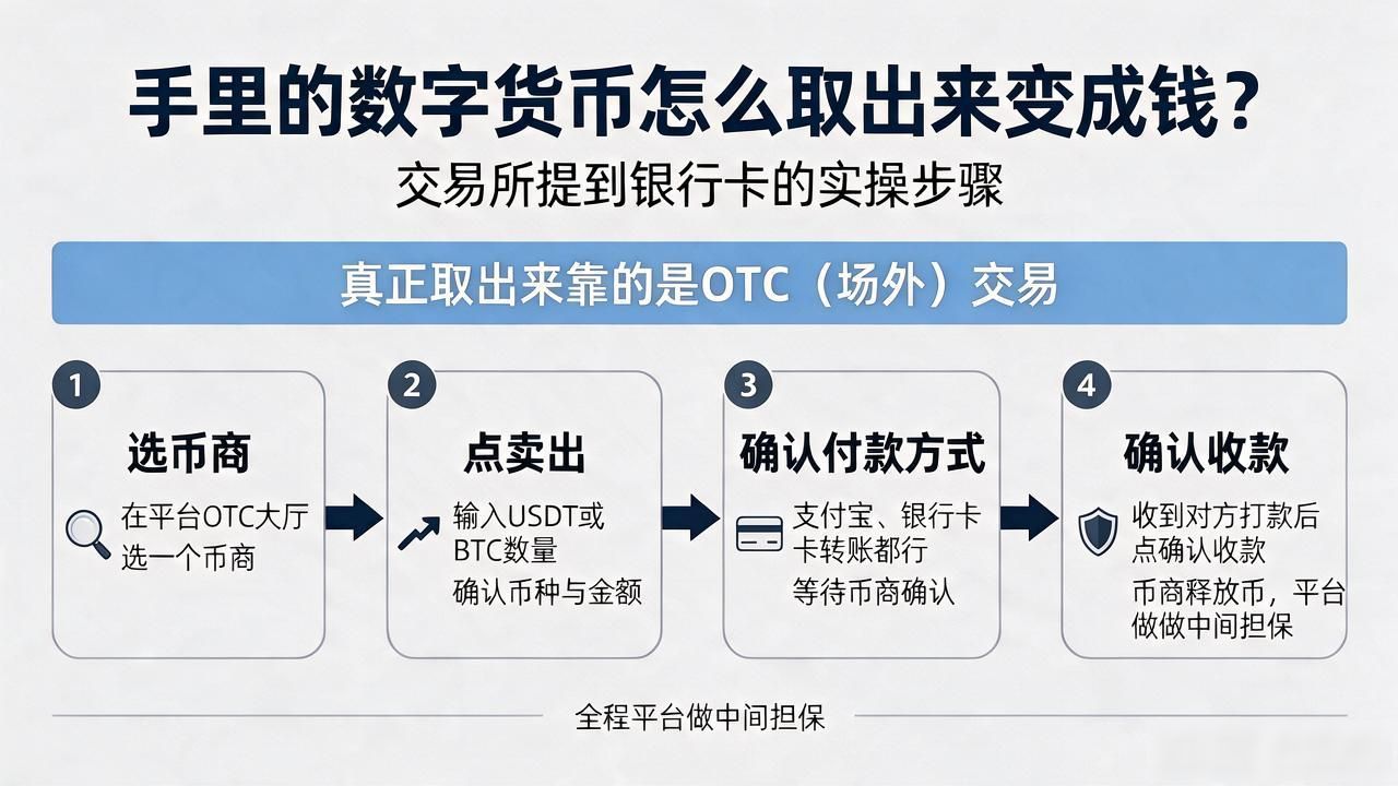 手里的数字货币怎么取出来变成钱？交易所提到银行卡的实操步骤