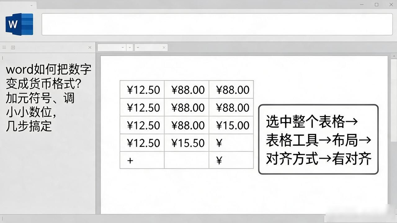 word如何把数字变成货币格式？加元符号、调小数位，几步搞定
